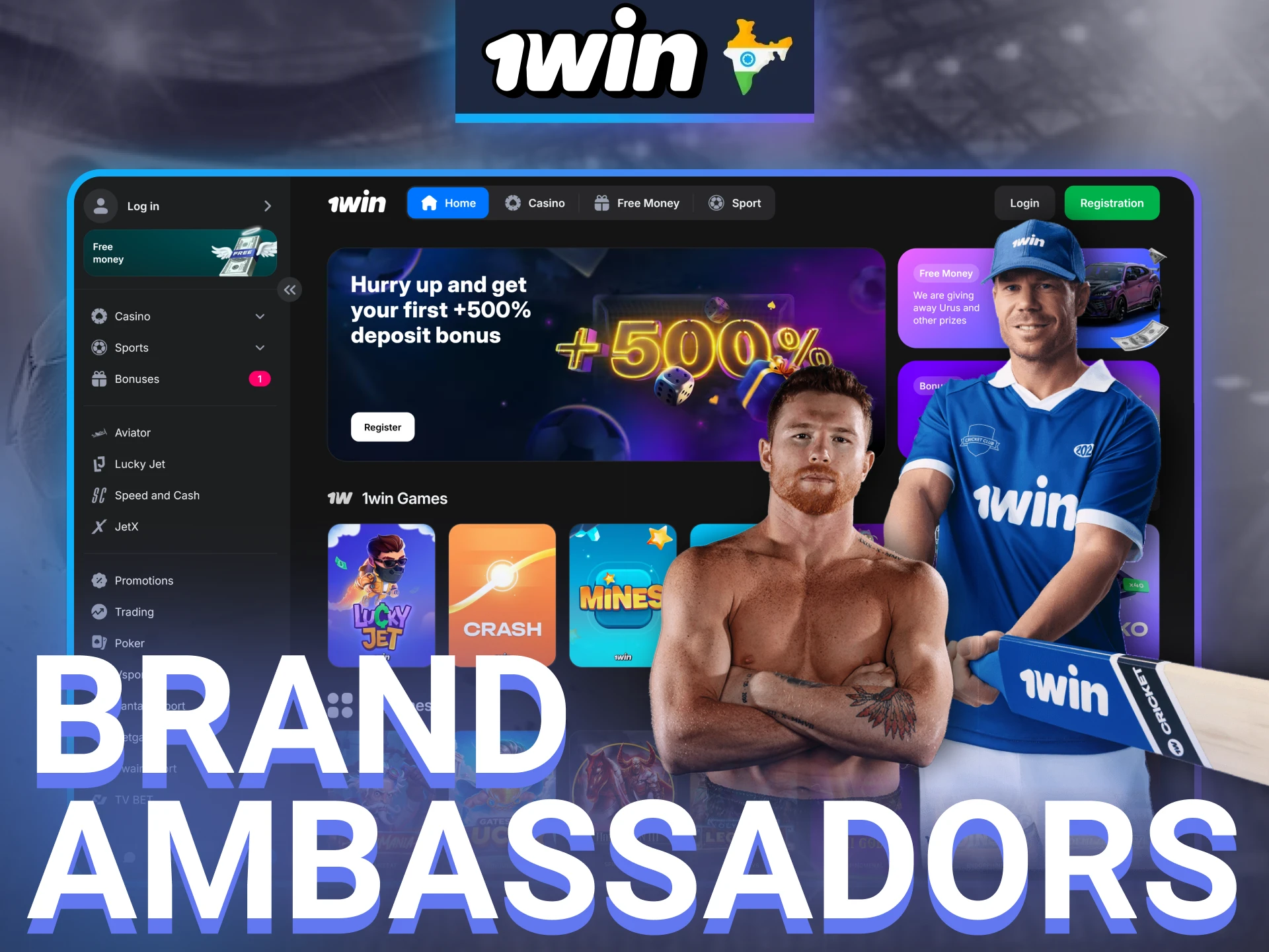 Famous cricketer David Warner and boxing star Canelo &Aacute;lvarez are the official brand ambassadors of 1win.