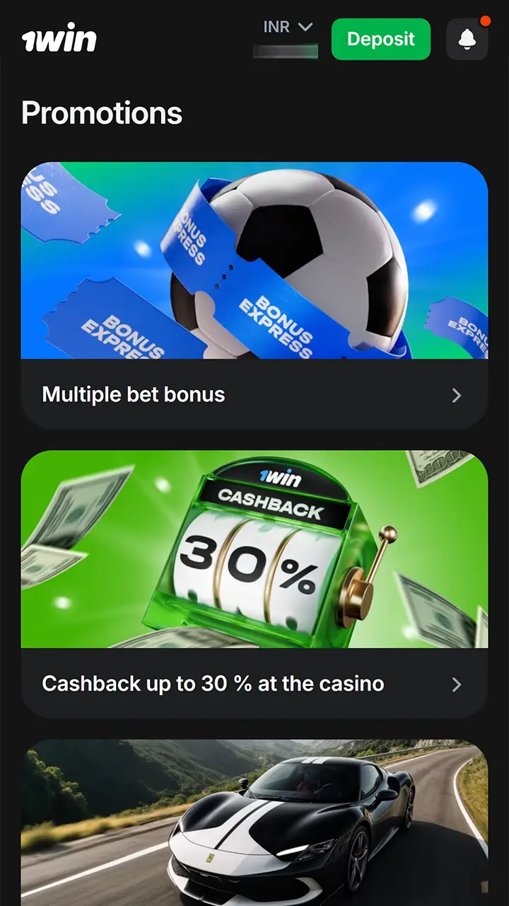 Select the 1win bonus.