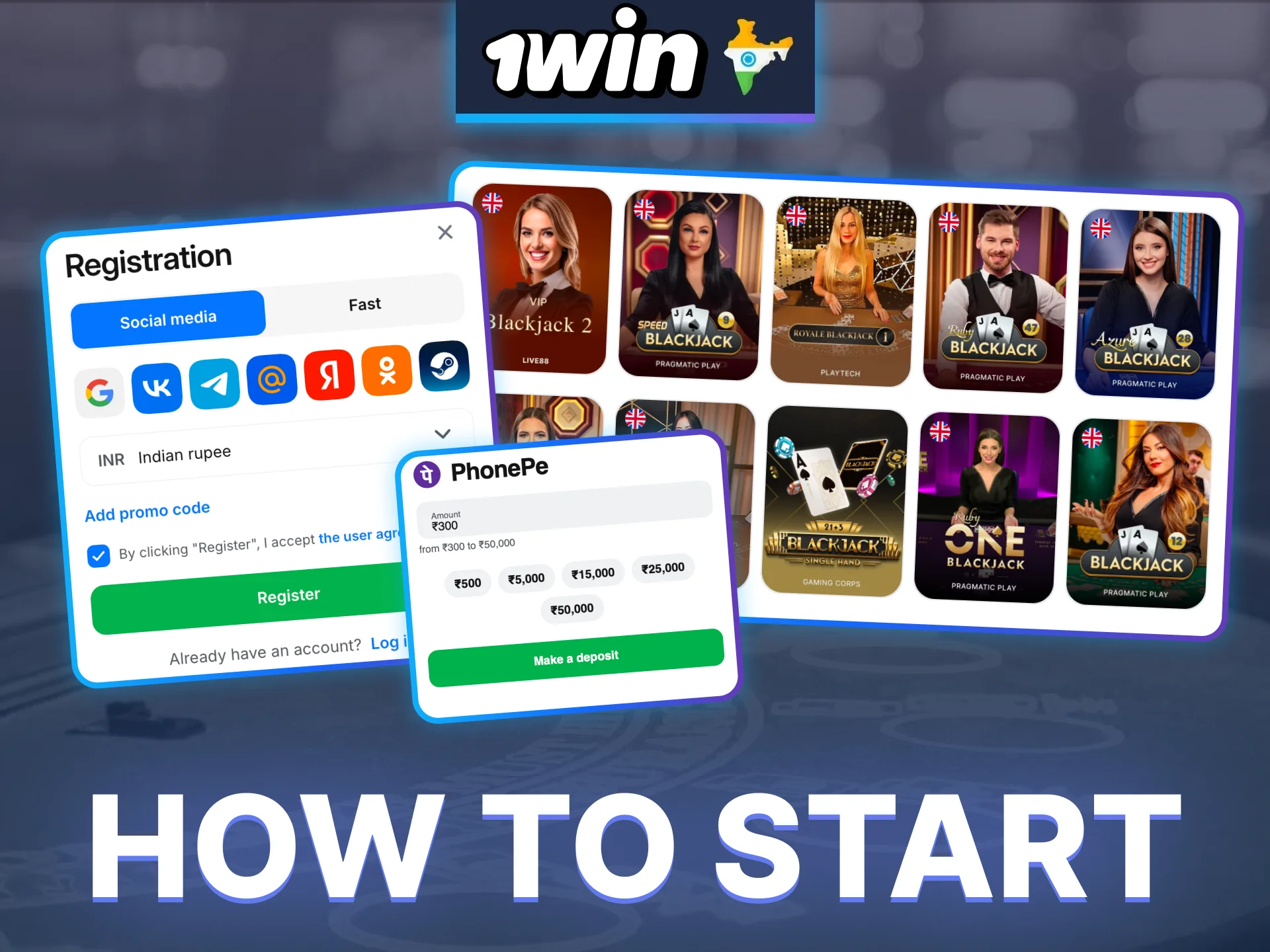 Follow a few simple steps and get into the spirit of excitement with Blackjack at 1win.