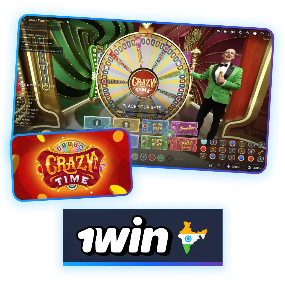 Place your bet and watch the wheel spin in the Crazy Time game at 1win.