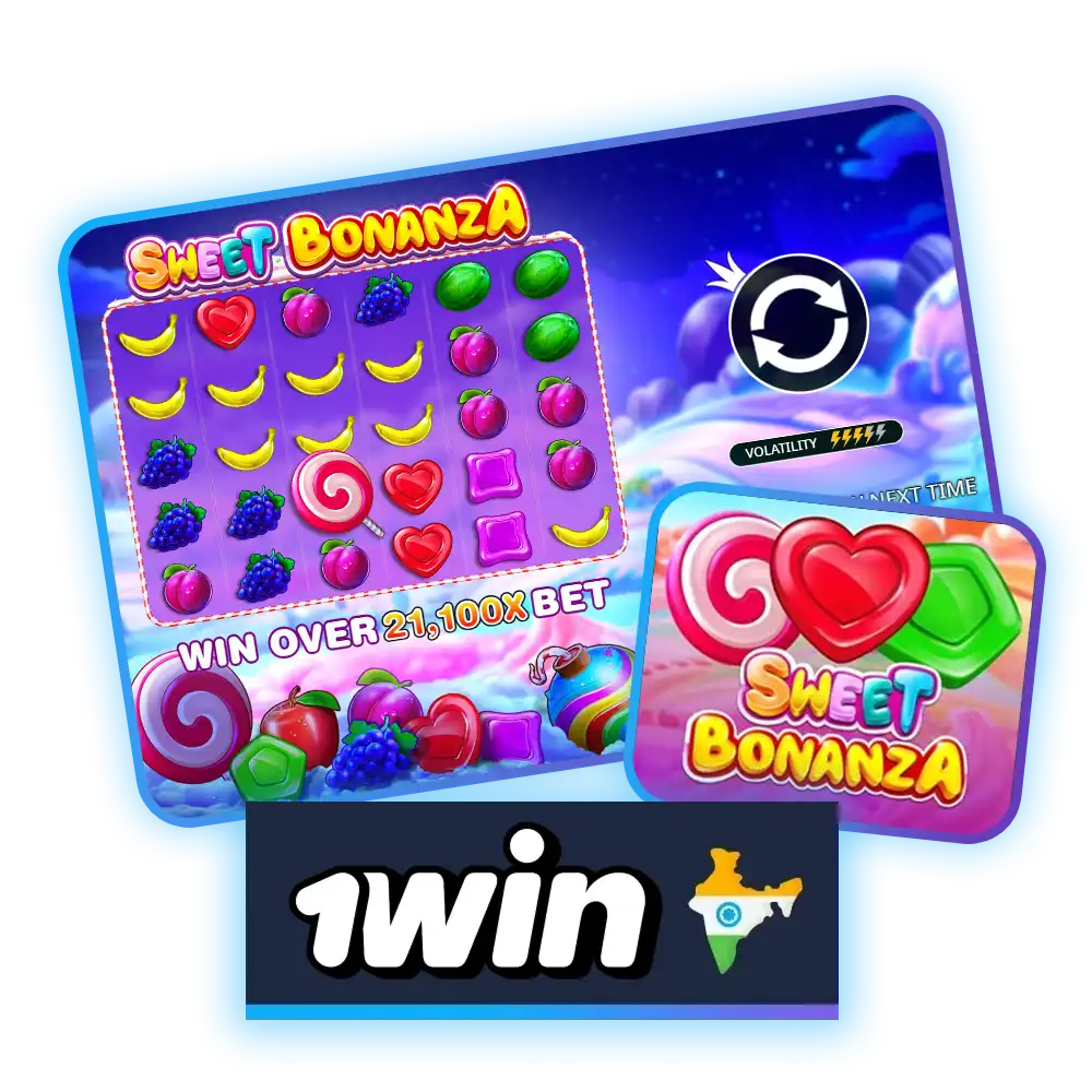 Search and collect candy symbols in the Sweet Bonanza game at 1win.